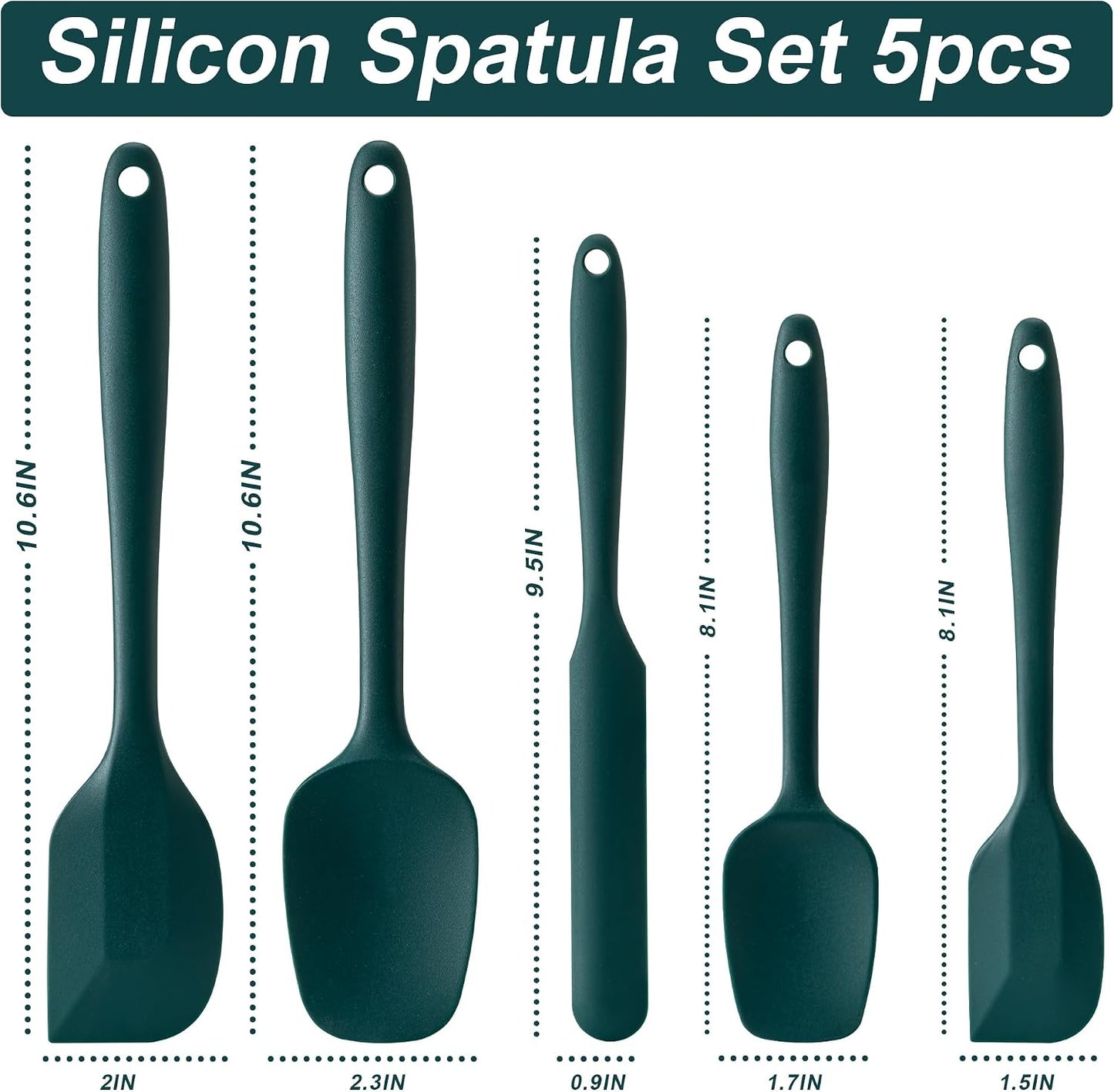 Silicone Spatula Set, 5 Piece Food Grade Rubber Spatulas for Baking, Cooking, and Mixing High Heat Resistant Non Stick Dishwasher Safe BPA-Free (Multicolor)