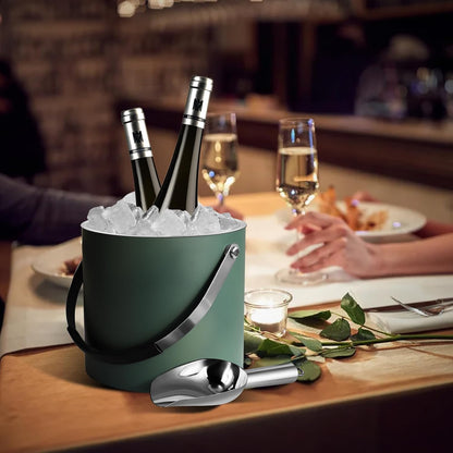 Bakpoco Insulated Ice Bucket with Silicone Lid, Scoop, Tongs & Strainer, 3L Stainless Steel Double Wall Ice Buckets for Parties & Cocktail Bar, Champagne Ice Bucket with Lid for Freezer, Ivory
