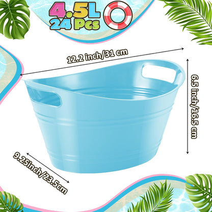 Norme 24 Pcs Oval Storage Tub with Handles, 4.5l Plastic Ice Buckets Bulk for Wine Beer Champagne Drink Cooler Beverage Storage Tub for Parties BBQ Weddings Party Outdoor Celebration(Blue & Red)