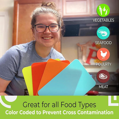 Simply Genius Flexible Cutting Board Set - Color-Coded Plastic Cutting Board Mats - Dishwasher-Safe Chopping Surfaces - Space-Saving Kitchen Mat Storage - 4-Pack Multicolor 11.5 x 15 in