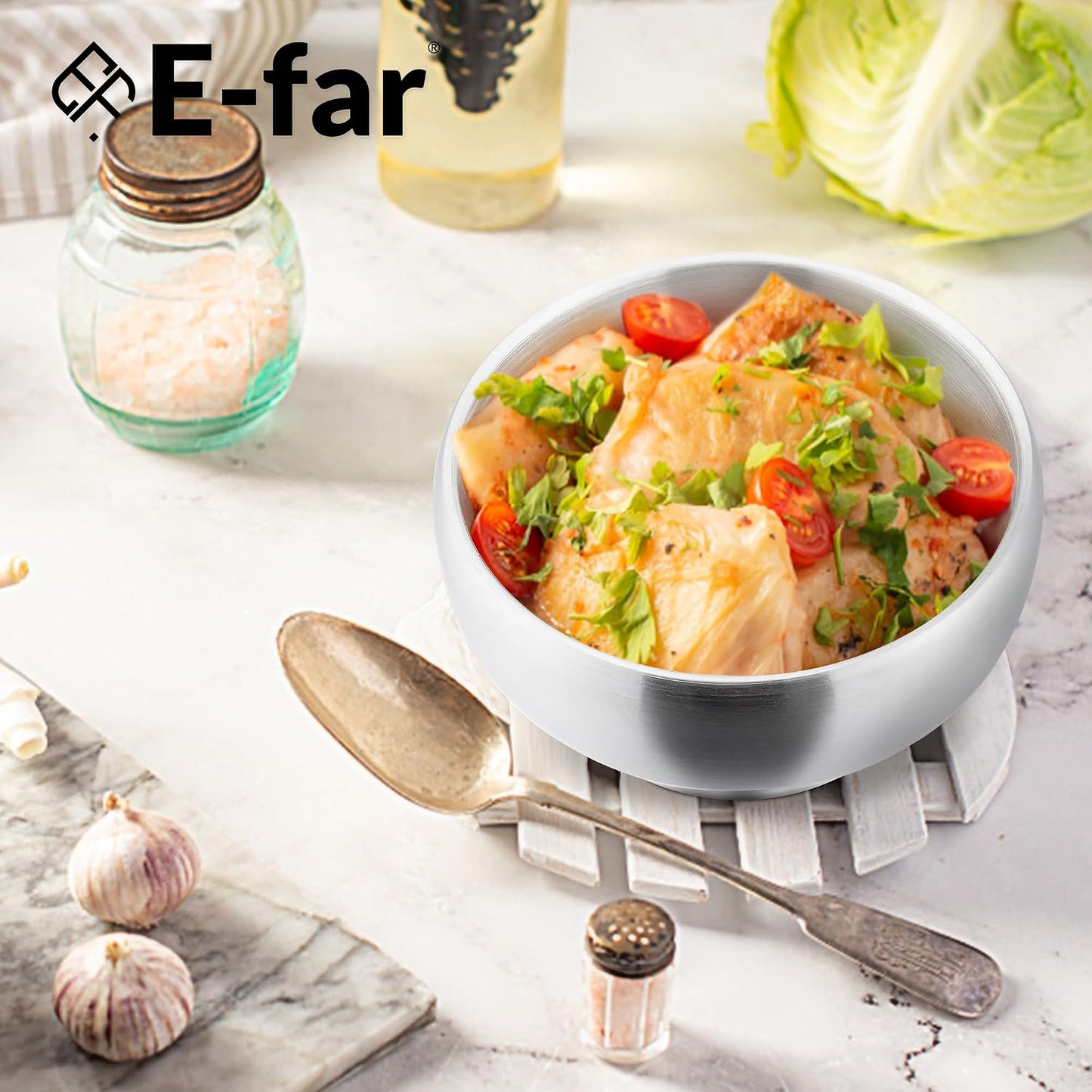 E-far Stainless Steel Bowls for Kids-6 Pack, 12OZ Double Walled Baby Toddler Bowls for Baby Food/Cereal/Snack, 18/10 Non-Toxic Metal & Unbreakable, Dishwasher Safe