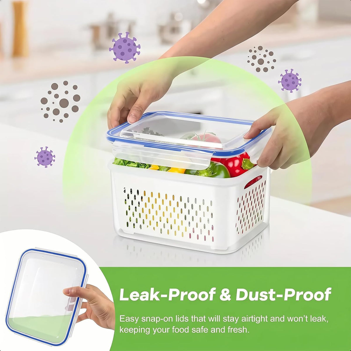 3pcs 4 in 1 Fruit Storage Containers for Fridge with Removable Colanders