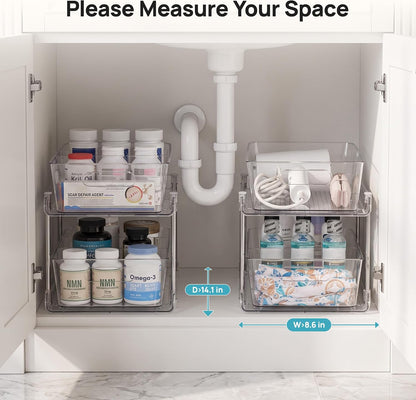 Vtopmart 4 Pack Bathroom Under Sink Organizers Organizer, 2 Tier Clear Pull-Out Organization (S-Standard)