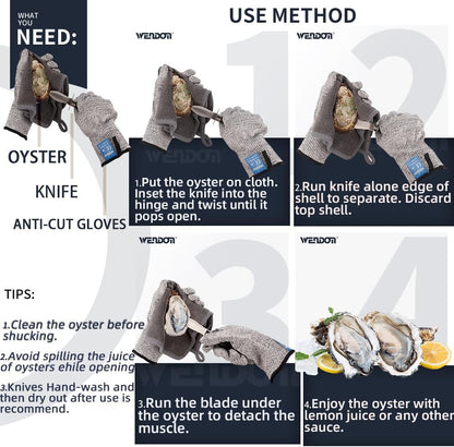 Oyster Knife Shucker Set Oyster Shucking Knife and Gloves Cut Resistant Level 5 Protection Seafood Opener Kit Tools Gift(2knifes+2Glove+1Cloth)