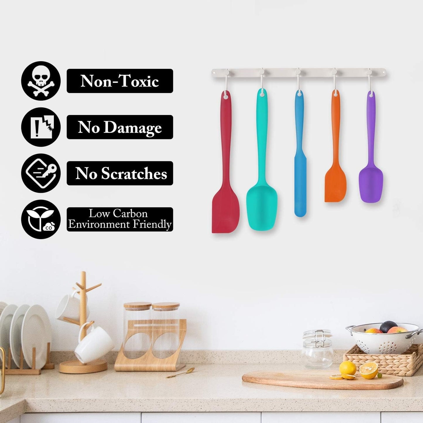 5-Pack Silicone Spatula Set – Heat-Resistant Baking, Cooking & Mixing Tools, Seamless Design, Non-Stick & Easy to Clean, Aqua Sky