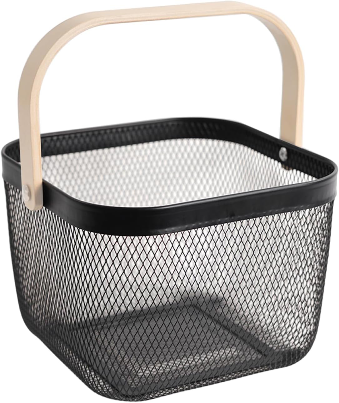 Metal Mesh Steel Harvest Basket, Rectangle Wire Garden Basket with Handle – Multi-functional Storage Organizer for Gathering Vegetables, Fruits, Kitchen, Garden, Picnic & Cabinet (Ivory)