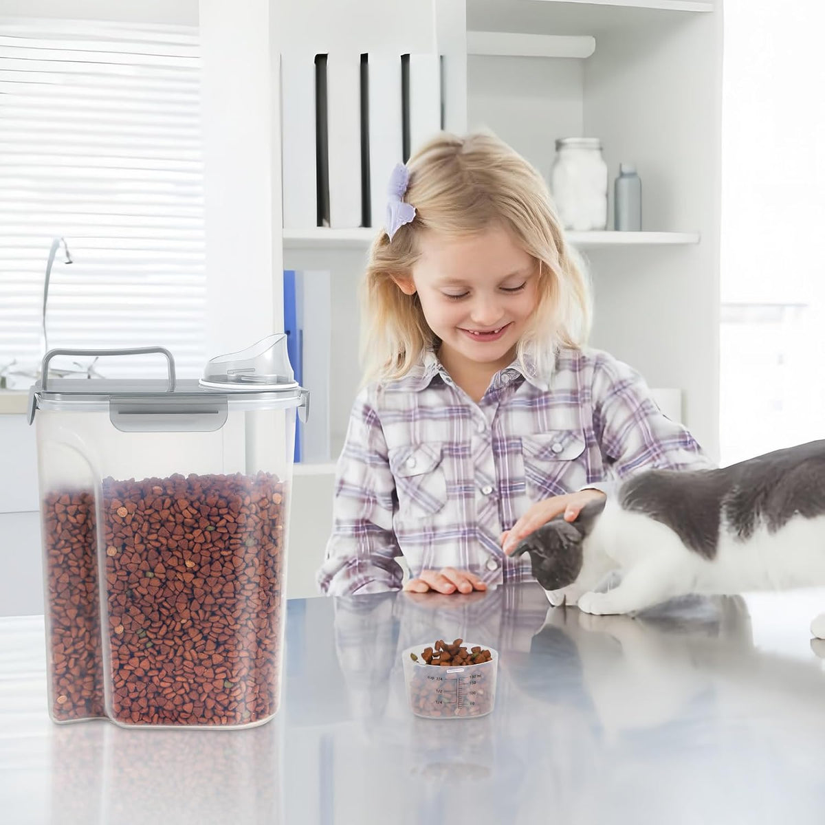 LEAWALK 5Lbs Airtight Cat Dog Food Storage Container with Upgraded Large Nozzle BPA-Free, Pet Food Storage Containers for Rice, Grain, Pet Food, Flour, Dog Treat Storage (Dark Gray, 5L-1pack)
