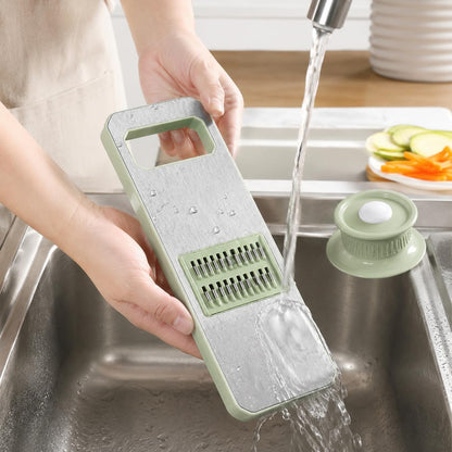 Stainless Steel Mandoline Slicer, Handheld Vegetable Cutter with Food Holder, Kitchen Slicer Shredder Grater for Potatoes, Carrots, Cucumbers and Fruit, Green (Green)