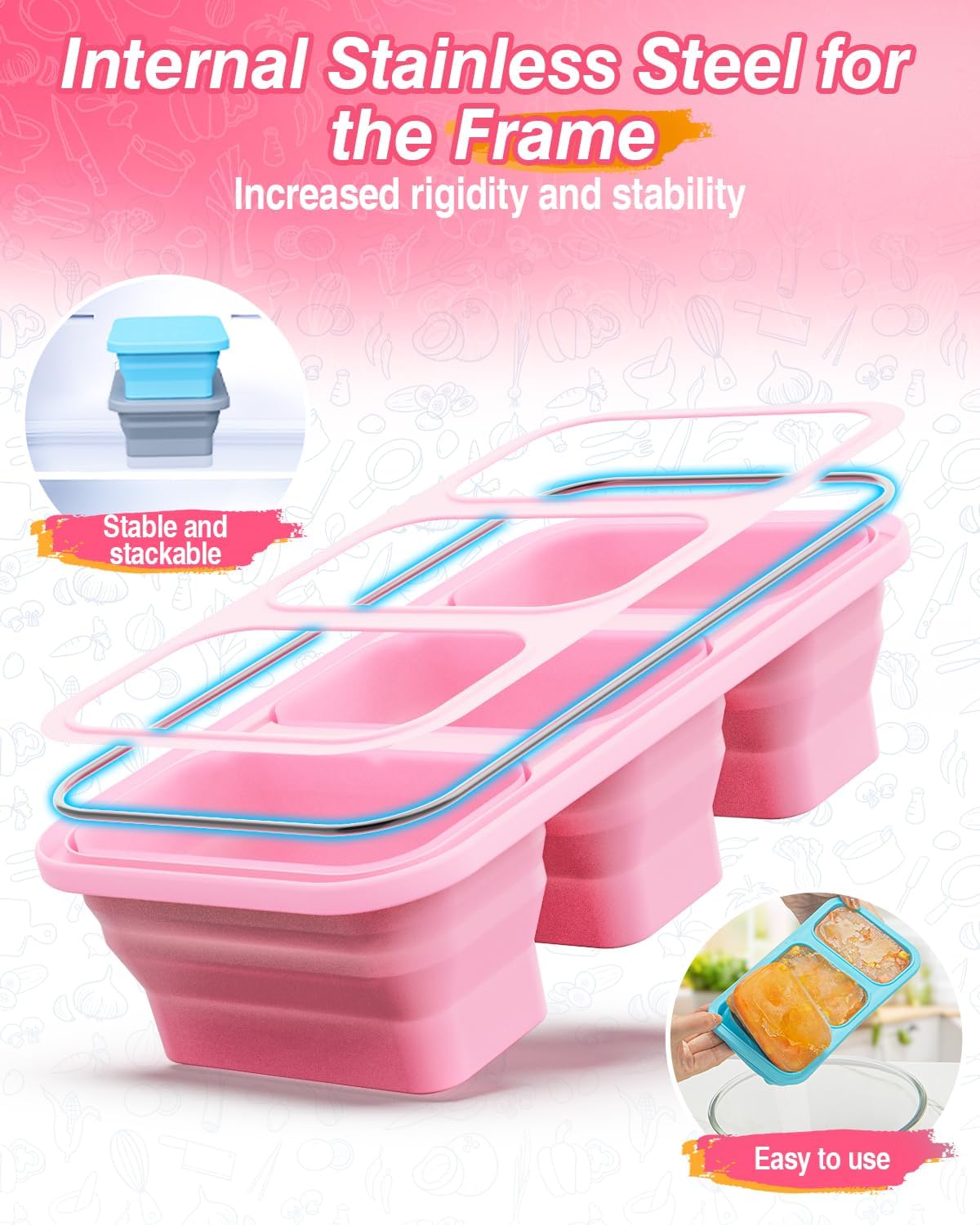 Silicone Freezer Trays With Lid, Stackable 1 Cup Silicone Freezer Molds, Easy To Use Soup Ice Cube Tray, Collapsible Freezing Molds for Meal Prep, Broth, Sauce, Leftovers, Soup Storage Gift Set