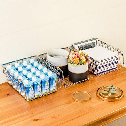 SANNO 14" Stacking Baskets Bin Wire Storage Baskets Organization Farmhouse Scoop Baksket for Pantry, Kitchen, Closets, Bathroom, Cabinets, Kitchen, Narrow, Set of 3