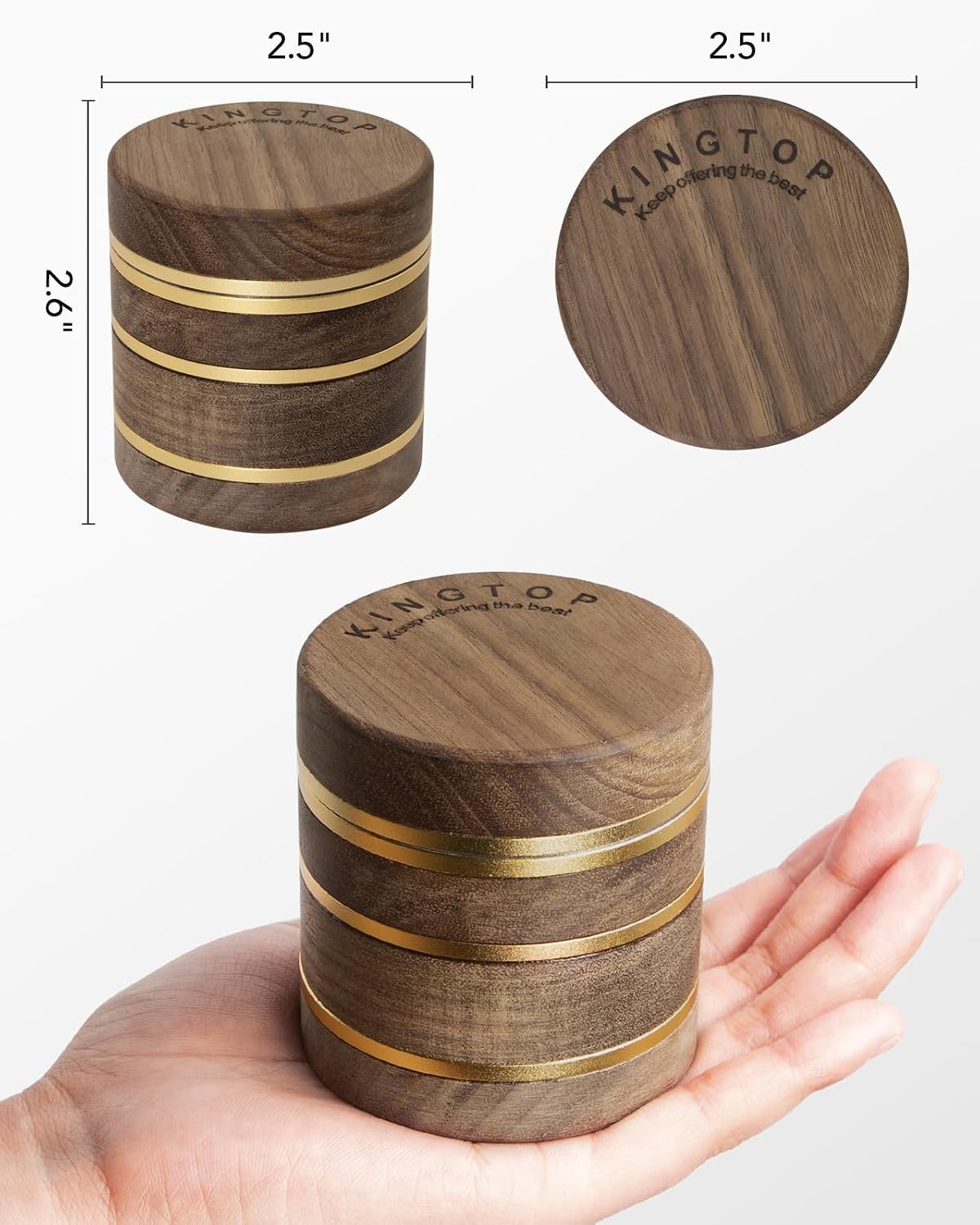 KINGTOP 2.5" Grinder Manual Spice Grinder, Walnut Wood & Aluminum Mill