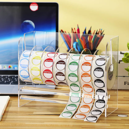 Resurhang 7000 Pcs Day of The Week Labels Food Labels with Adjustable Label Dispenser Monday Through Sunday Management Inventory Stickers Removable Weekly Self Adhesive Date Dot Stickers (Square)