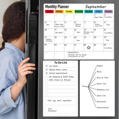 ZazzyKid Magnetic Dry Erase Calendar for Fridge: Pack of 3-14.6” x 11.6” Magnetic Monthly Planner + 7.3” x 11.6” To Do List Pad & Fridge Whiteboard