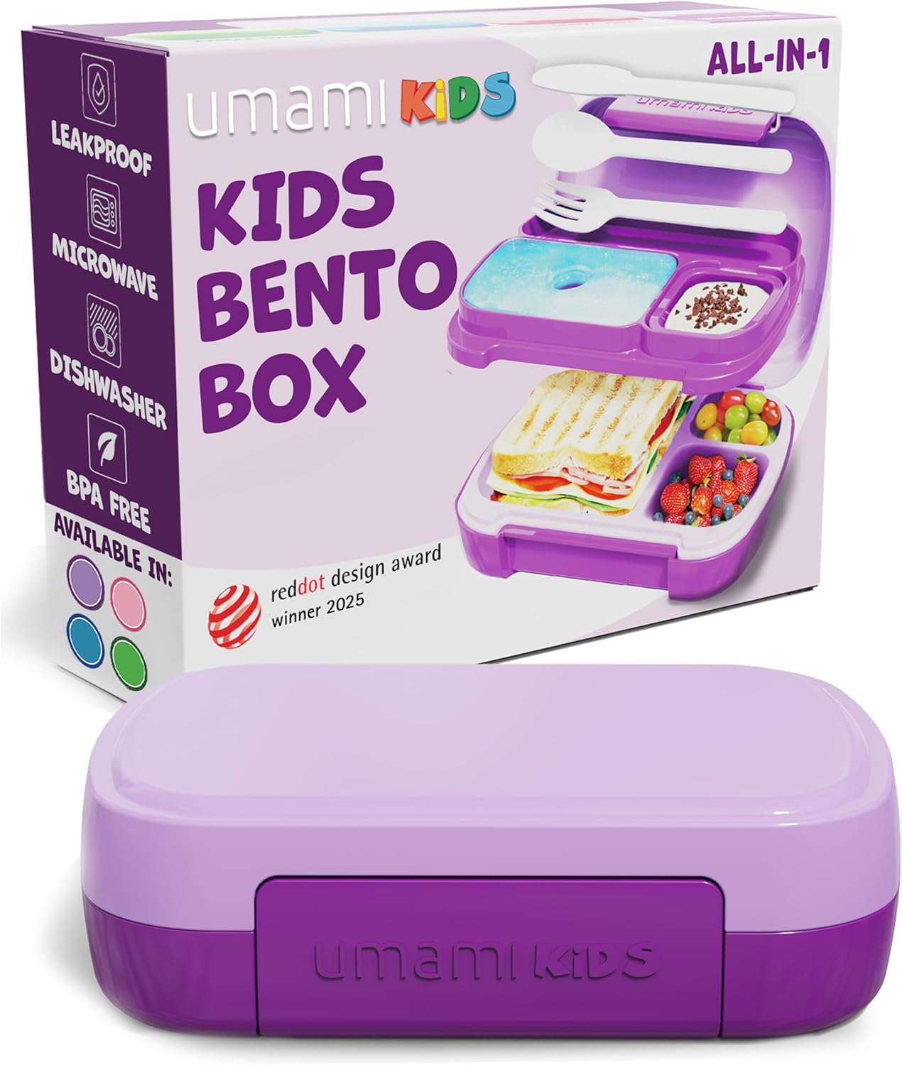 Umami All-in-1 Bento Box for Kids, Ice-pack & Utensils Included, 100% Leakproof & BPA free, Parents' favorite Lunch Box Kids (Green, 27 oz)