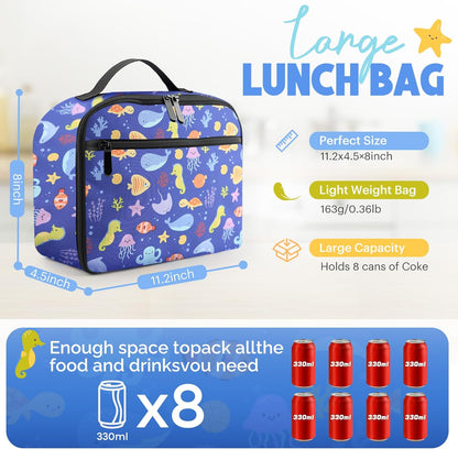 Lunch Box Kids, Lunch Bags for Women Men, Insulated Cooler Reusable Cute Lunch Containers for Boy & Girls, Adults Leak Proof Large Lunch Tote Bags for School, Work, Travel, Picnic Outdoor and Beach