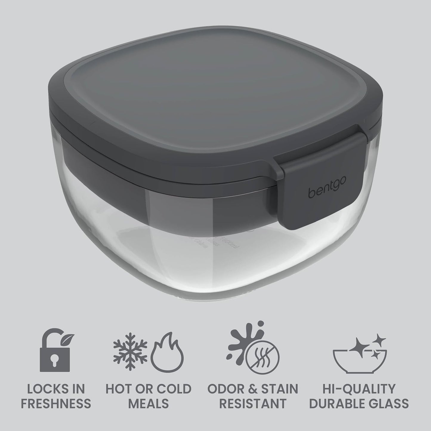 Bentgo Glass Salad Container - 7.6-Cup Salad Bowl with Airtight Lid, Leak-Proof Sauce Container, 4-Compartment Bento Tray & Reusable Fork - BPA-Free for Meal Prep, Office & More (Light Blue)