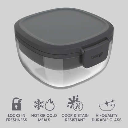 Bentgo Glass Salad Container - 7.6-Cup Salad Bowl with Airtight Lid, Leak-Proof Sauce Container, 4-Compartment Bento Tray & Reusable Fork - BPA-Free for Meal Prep, Office & More (Light Blue)