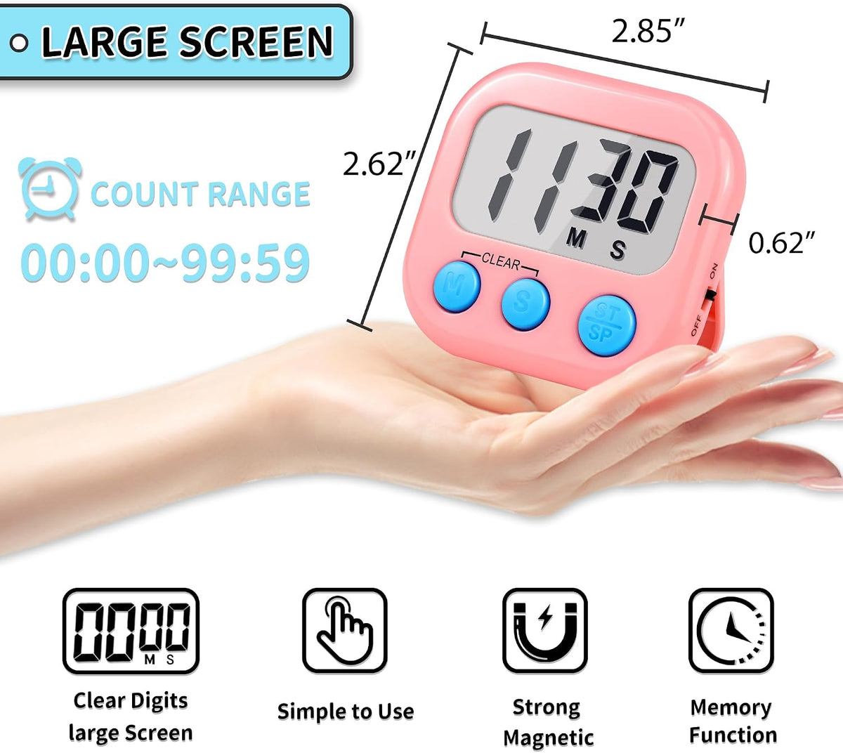 Timer for Kids Digital Kitchen Timers for Cooking- White Pink