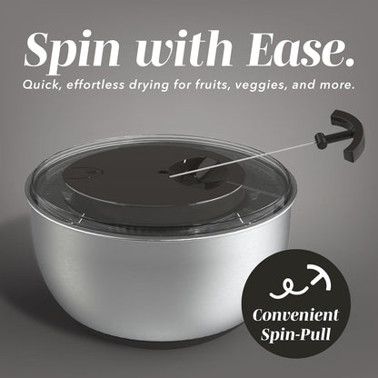 COOK WITH COLOR Stainless Steel Salad Spinner - 5 Qt. Lettuce Washer And Vegetable Spinner Dryer for Easy Salad Prep - Non Slip Base with Pull Handle - Auto Stop Brake System, Stain and Odor Resistant