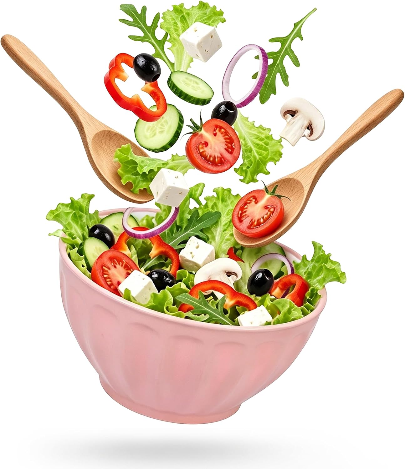 BoxedHome BPA Free Plastic Round Mixing Bowl with Lids, 12 Pack Nesting Bowls with Lids Set, Microwave and Dishwasher Safe Prep & Serving Bowls Great for Mixing, Baking, Serving (pinkish green, 12pcs)