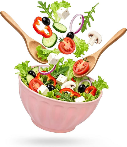 BoxedHome BPA Free Plastic Round Mixing Bowl with Lids, 12 Pack Nesting Bowls with Lids Set, Microwave and Dishwasher Safe Prep & Serving Bowls Great for Mixing, Baking, Serving (pinkish green, 12pcs)