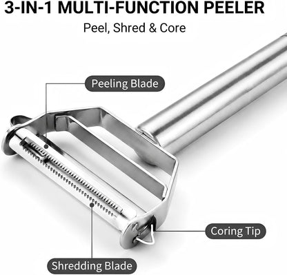Julienne Peeler, Double-Sided Blade Multifunctional Vegetable Peeler | 3 in 1 Y Stainless Steel Vegetable Peeler for potato,cabbage,carrot,cucumber,fruit