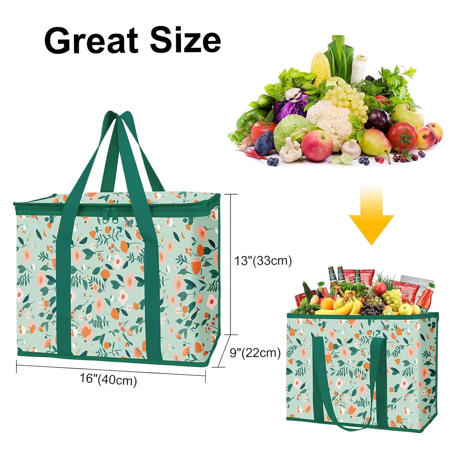musbus 2-Pack, XL-Large Insulated Grocery Shopping Bags, Black, Reusable Bag,Thermal Zipper,Collapsible,Tote,Cooler,Food Transport hot and Cold,Camping