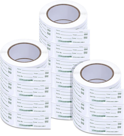 Outus 1500 Pieces Removable Food Labels for Containers 1 x 2 Inch Date Stickers Waterproof Food Storage Freezer Tape Roll Easy Write Clean Oil Resistant for Restaurant Kitchen Home Meal Prep