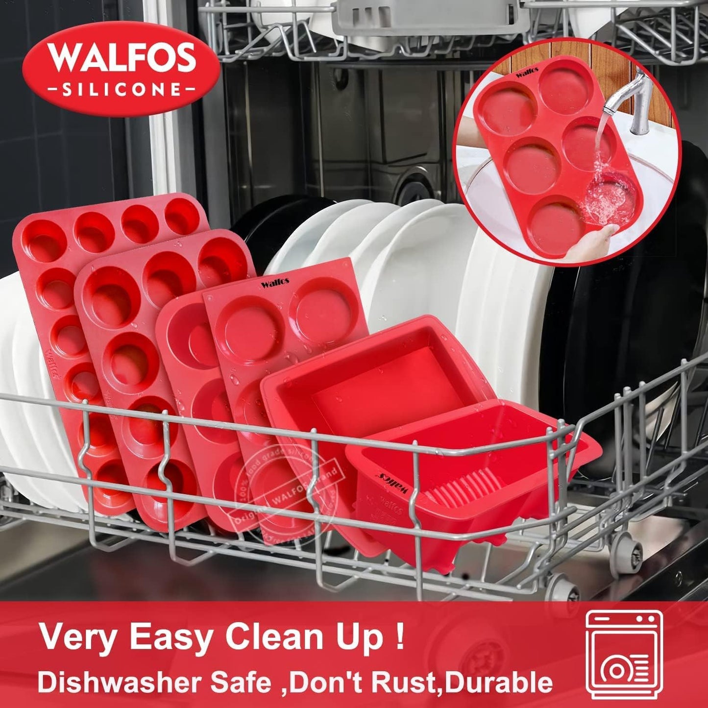 Walfos Silicone Cupcake Pan Set, 2-Piece Mini 24 Cups Muffin Baking Pan, BPA Free and Dishwasher Safe, Non-stick , Great for Making Muffin Cakes, Fat Bombs