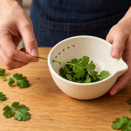 Marble Veins Multi‑Purpose Ceramic Prep Bowl with Herb Stripper Hole