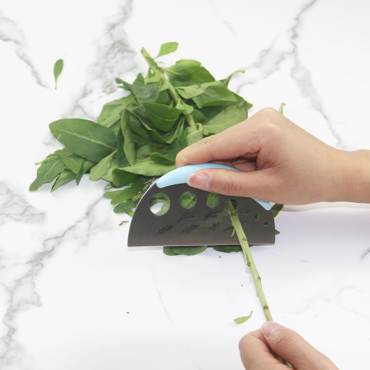 Herb Stripper and Herb Cutter 2 in 1,Herb Stripping Tool Herb Chopper Cilantro Chopper Best Kitchen Gadgets Presents for RV Owners Campers Chefs and Cooking Lovers,1PCS,Green,Stainless Steel,LXLVOUEG