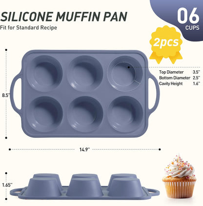 2 Packs 12 Cups Silicone Muffin Pan for Baking with Metal Reinforced Frame Regular Size Cupcake Pan Tray Egg Bites Silicone Cookie Molds Muffin Tin Tart Pans Sheet Set for Oven Dishwasher Safe