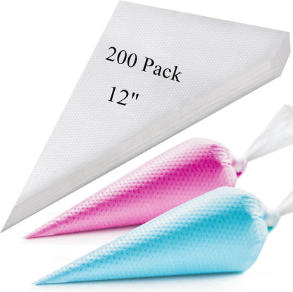 Piping Bags 12 & 16 Inch, 200 PCS Tipless Piping Bags Disposable Pastry Bags Thick Icing Bags for Decorating Cake Cookies
