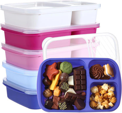 Honeydak 5 Pack Snack Containers 3 Compartment Bento Snack Boxes Divided Meal Prep Containers with Lids Reusable Adults Lunch Food Storage Box for School Work Travel(Elderberry)
