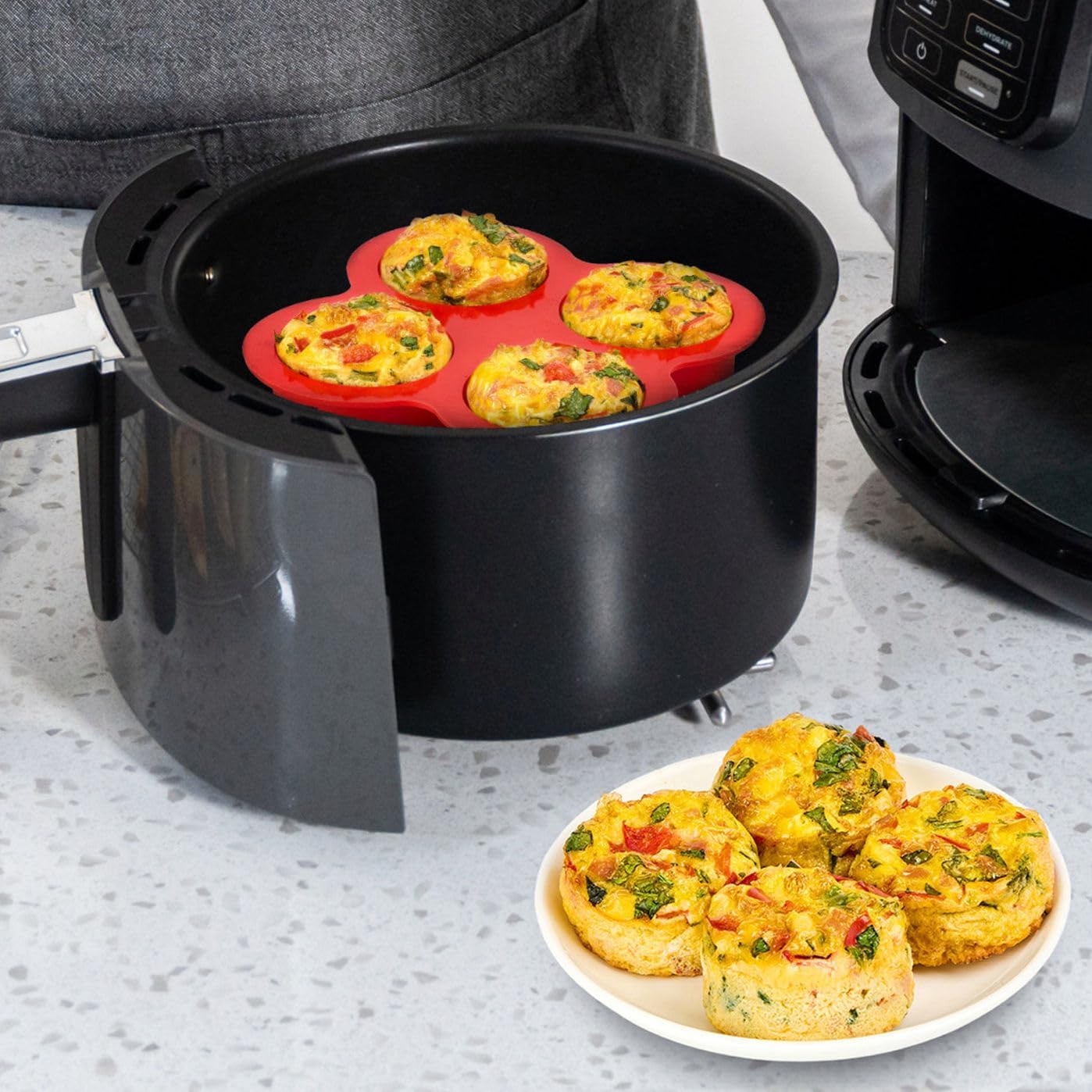 JOERSH 2-PK Air Fryer Egg Mold, 4 Cups Silicone Air Fryer Baking Pan Non-Stick for Egg Bites, Cupcake, Muffin, Tart, Frittata, Quiche