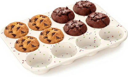 Silicone Muffin Pan for Baking: 12 Cup Muffin Pan with Metal Reinforced Frame, Regular Size Cupcake Egg Bites Molds for Baking, BPA Free Silicone Muffin Tray, Dishwasher Safe (1 Pack, Red)