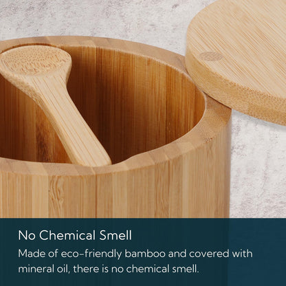 KITCHENDAO Acacia Wood Salt and Pepper Bowl Box, Built-in Spoon, Two Compartments Spice Seasoning Container, Sea Salt Cellar Holder, Magnetic Swivel Lid, Dual 5oz Capacity