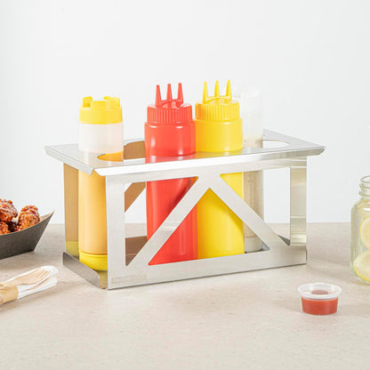 Restaurantware Stainless Steel Bottle Organizer - 1 Count - 6.299 x 7.087 x 0.394 Inches - Dishwasher-Friendly Condiment Holder - Kitchen Bottle Rack - Space-Saving Design - Silver