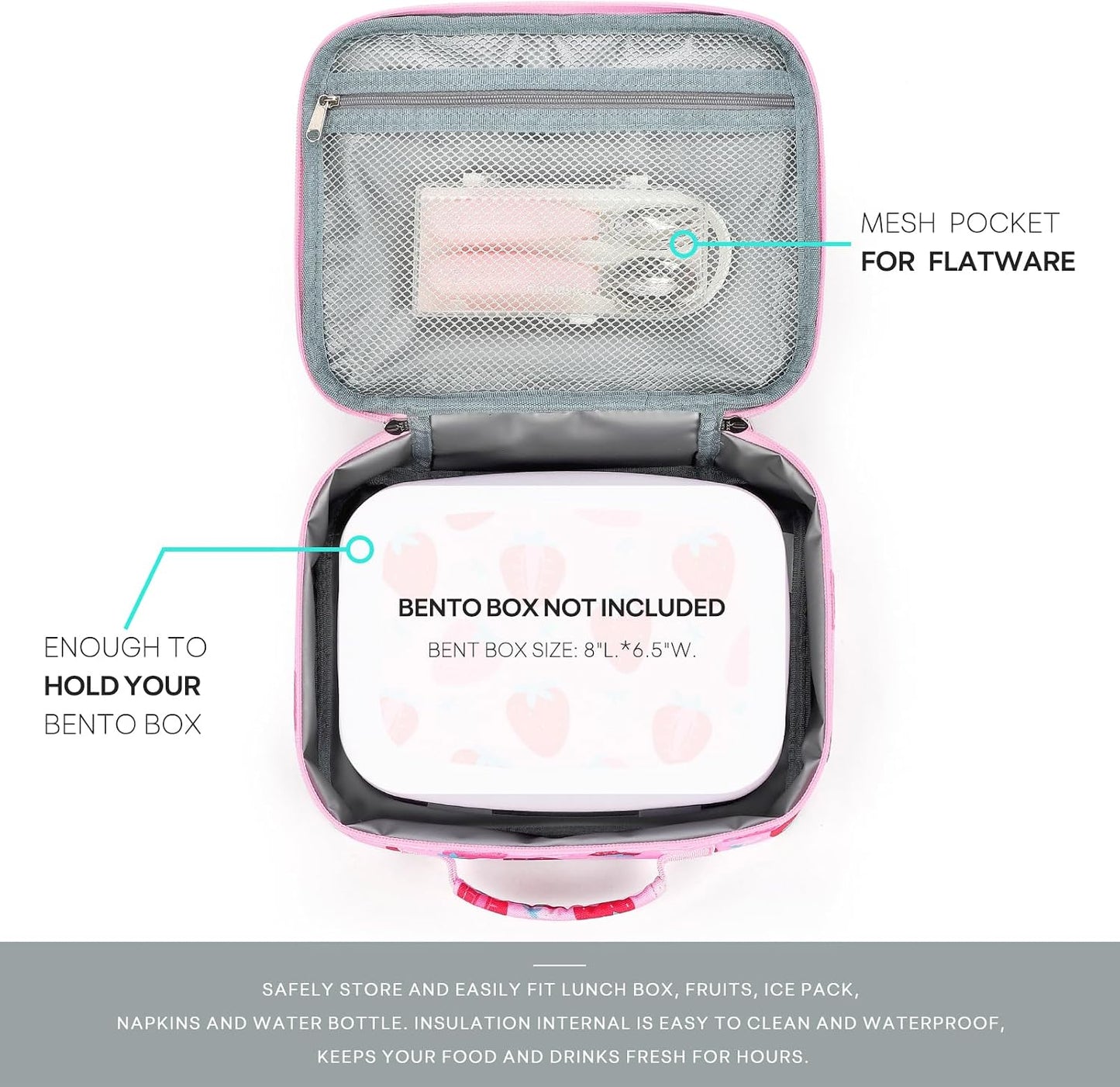 mibasies Kids Lunch Box for Girls Toddler, Insulated and Reusable Lunch Bag for School, Pink Rainbow