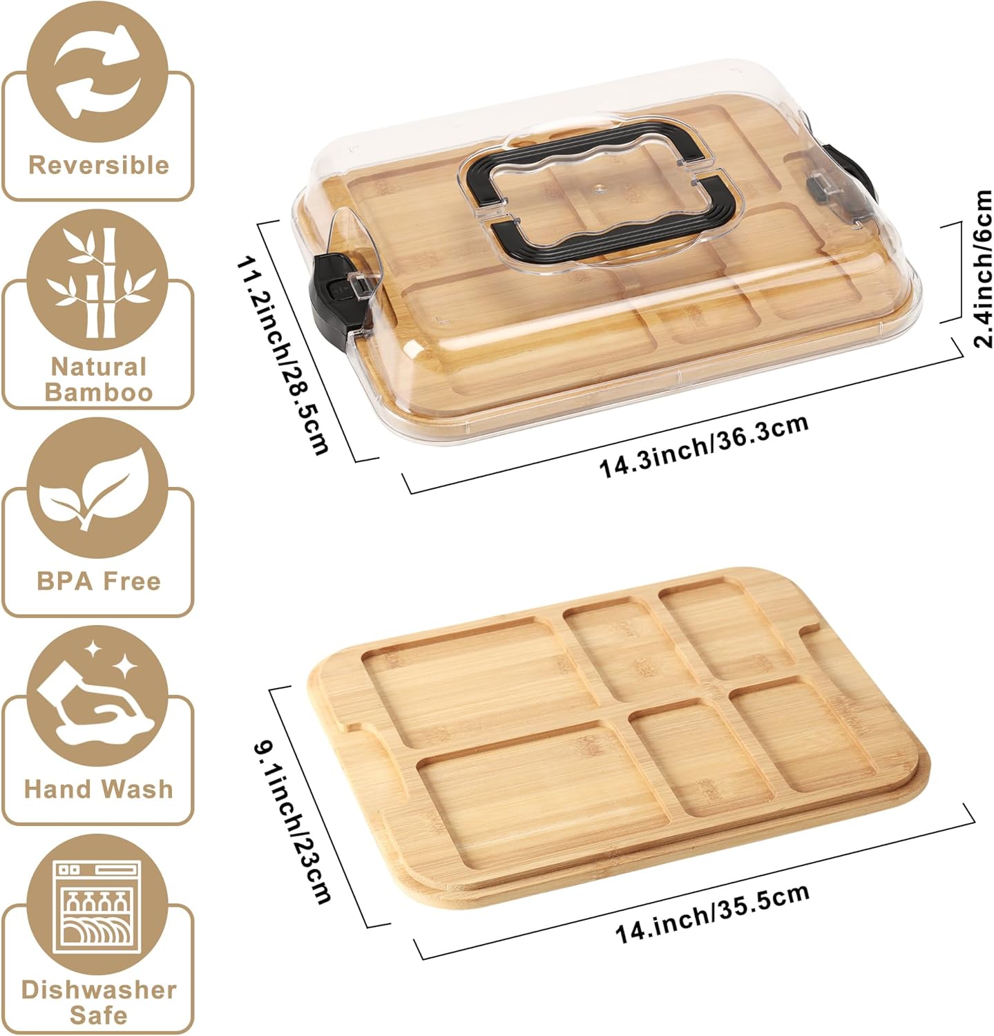 Charcuterie Board Set with Clear Snap-on Lid & Compartments, Portable Bamboo Serving Tray for Travel, Picnics & Entertaining - Ideal for Food Presentation & Housewarming Gifts