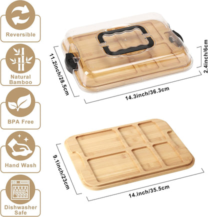 Charcuterie Board Set with Clear Snap-on Lid & Compartments, Portable Bamboo Serving Tray for Travel, Picnics & Entertaining - Ideal for Food Presentation & Housewarming Gifts