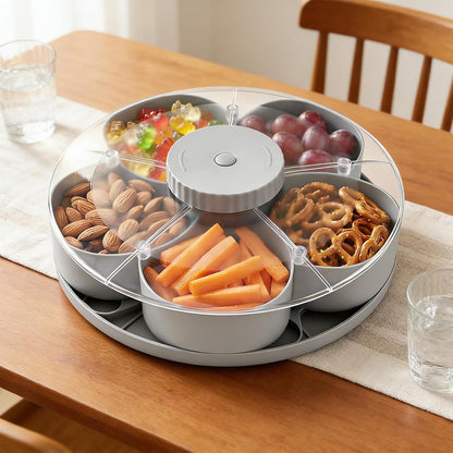 Divided Serving Tray Spins | 5-Compartment Spins Snackle Box Container | Rotating Snack Spinner Platters Serving Tray with Lid | Snack Organizer Appetizer Fruit Servings Trays for Party & Kitchen