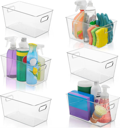 Set of 4 Clear Plastic Storage Bins With Handles, Containers To Organize Pantry, Fridge, Cabinet, Kitchen, Countertop, Closet, Cupboard, Home Organization and Storage