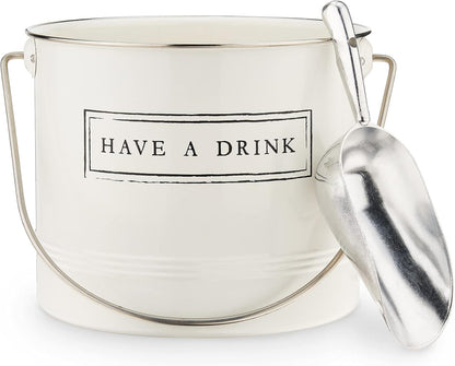 Twine Insulated Ice Bucket with Lid, Scoop & Handles for Beer, Wine, Champagne, Beverages, 1 Gal Galvanized Metal Bucket, Steel Ice Container for BBQs, Indoor & Outdoor Party Supplies, Bar Accessories