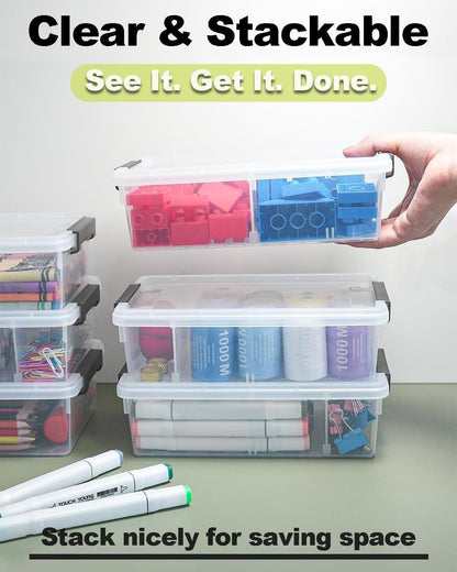 6 Pack Extra Large Pencil Box with Removable Divider, Thickened Pencil Case Bulk, Clear Crayon Marker Organizer Stackable Plastic Small Storage Containers for Pen Craft School Supplies(Grey)