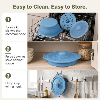 42oz Collapsible Silicone Microwave Steamer for Vegetables, Green