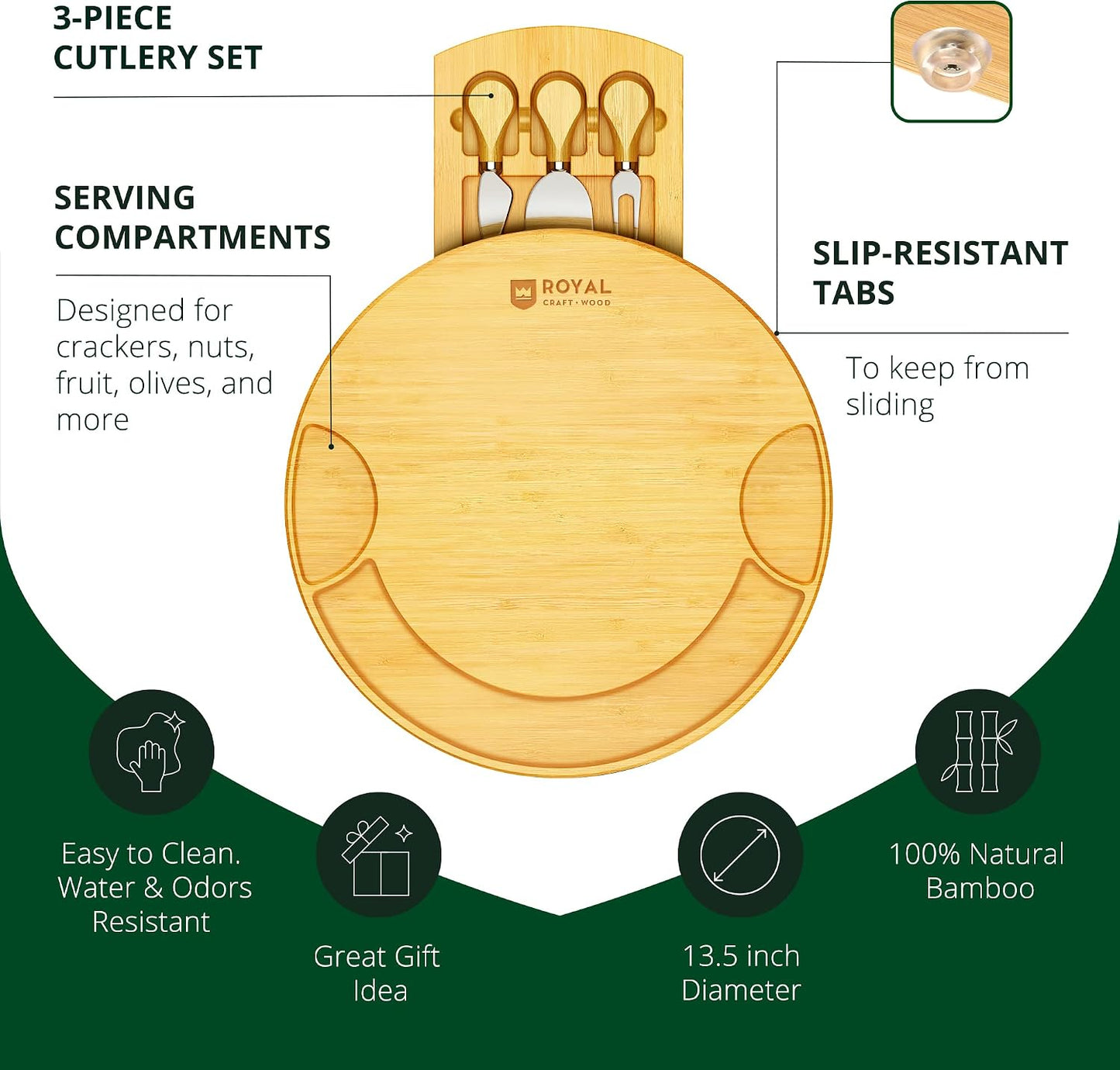 ROYAL CRAFT WOOD Premium Bamboo Charcuterie Board Set - Cheese Platter & Serving Tray & Serving Utensils - Perfect Housewarming Gift, Wedding, Bridal Shower Gift - Ideal for Entertaining and New Home