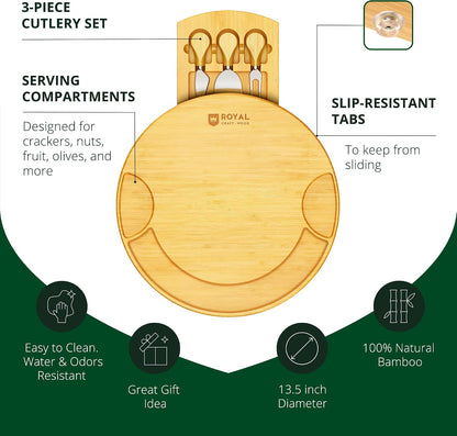 ROYAL CRAFT WOOD Premium Bamboo Charcuterie Board Set - Cheese Platter & Serving Tray & Serving Utensils - Perfect Housewarming Gift, Wedding, Bridal Shower Gift - Ideal for Entertaining and New Home