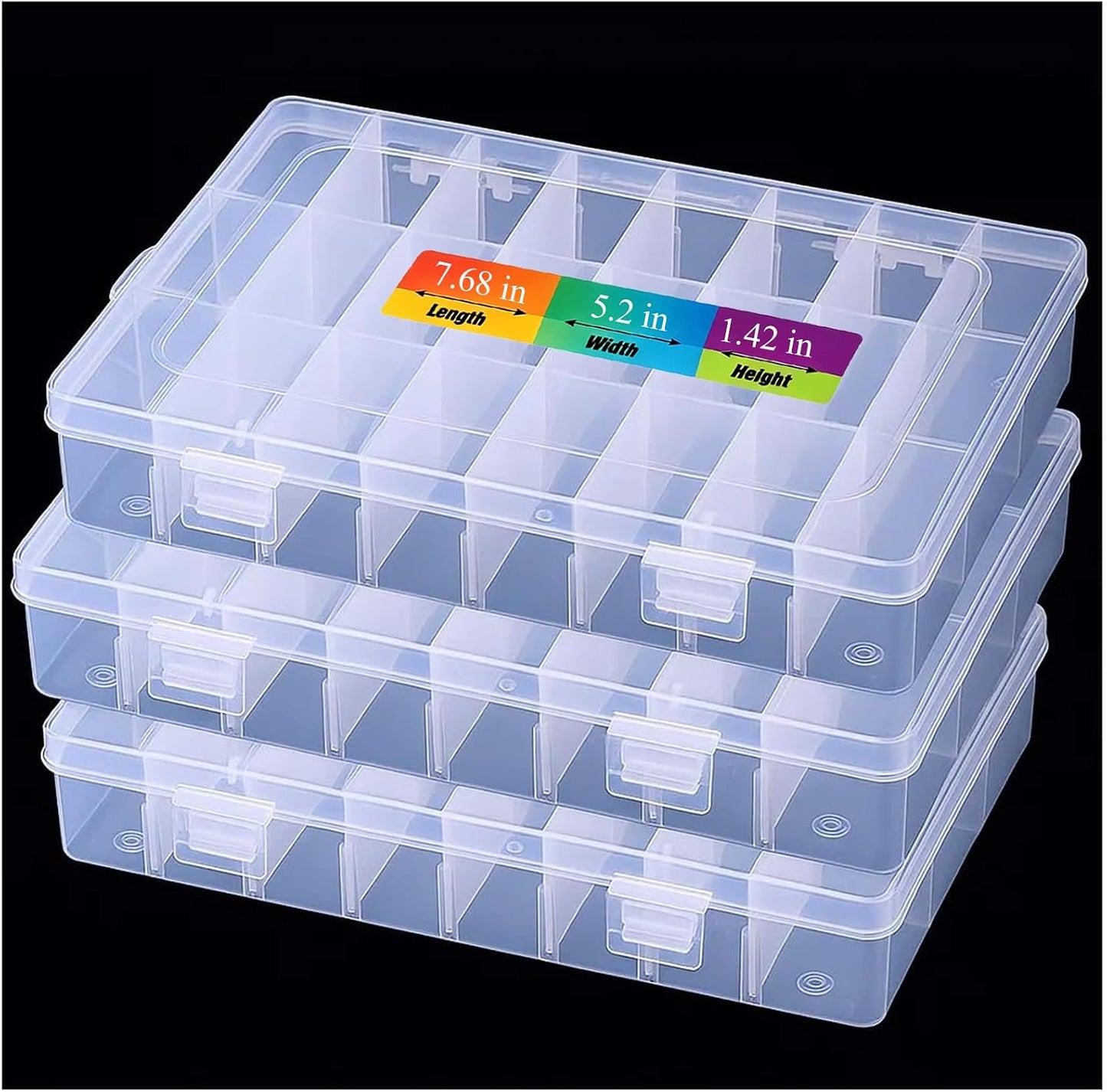 3pcs Clear Storage Small Parts Organizer Box Storage Bin With Dividers Multi Compartment for Beads Art DIY Tackle Box Organizer (10 - compartment in length)