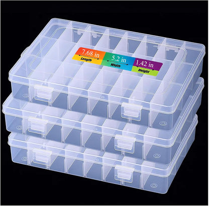 3pcs Clear Storage Small Parts Organizer Box Storage Bin With Dividers Multi Compartment for Beads Art DIY Tackle Box Organizer (10 - compartment in length)
